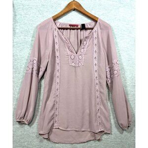 BKE Red Long Sleeve Blouse Lace Trim Details Mauve‎ Color Size S